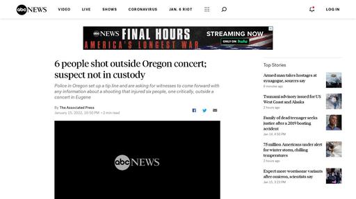 6 people shot outside Oregon concert; suspect not in custody Screenshot