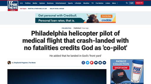 Philadelphia helicopter pilot of medical flight that crash-landed with no fatalities credits God as 'co-pilot' Screenshot