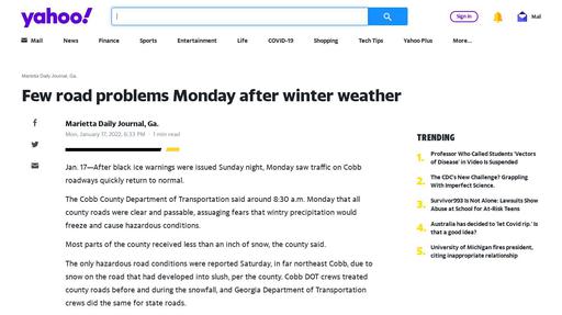 Few road problems Monday after winter weather Screenshot