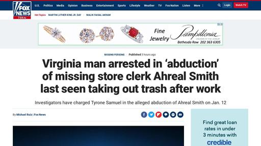 Virginia man arrested in ‘abduction’ of missing store clerk Ahreal Smith last seen taking out trash after work Screenshot
