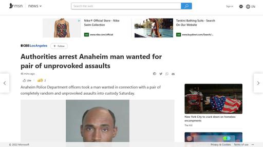 Authorities arrest Anaheim man wanted for pair of unprovoked assaults Screenshot