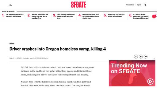 Vehicle crashes into Oregon homeless camp, killing 4 Screenshot