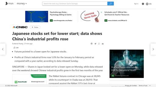 Japanese stocks set for lower start; data shows China's industrial profits rose Screenshot