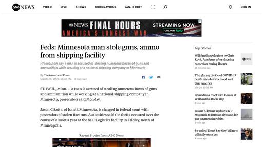 Feds: Minnesota man stole guns, ammo from shipping facility Screenshot