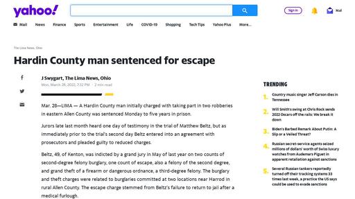 Hardin County man sentenced for escape Screenshot