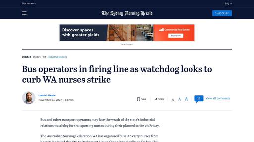 Bus operators in firing line as watchdog looks to curb WA nurses strike Screenshot