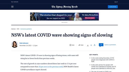 NSW’s latest COVID wave showing signs of slowing Screenshot